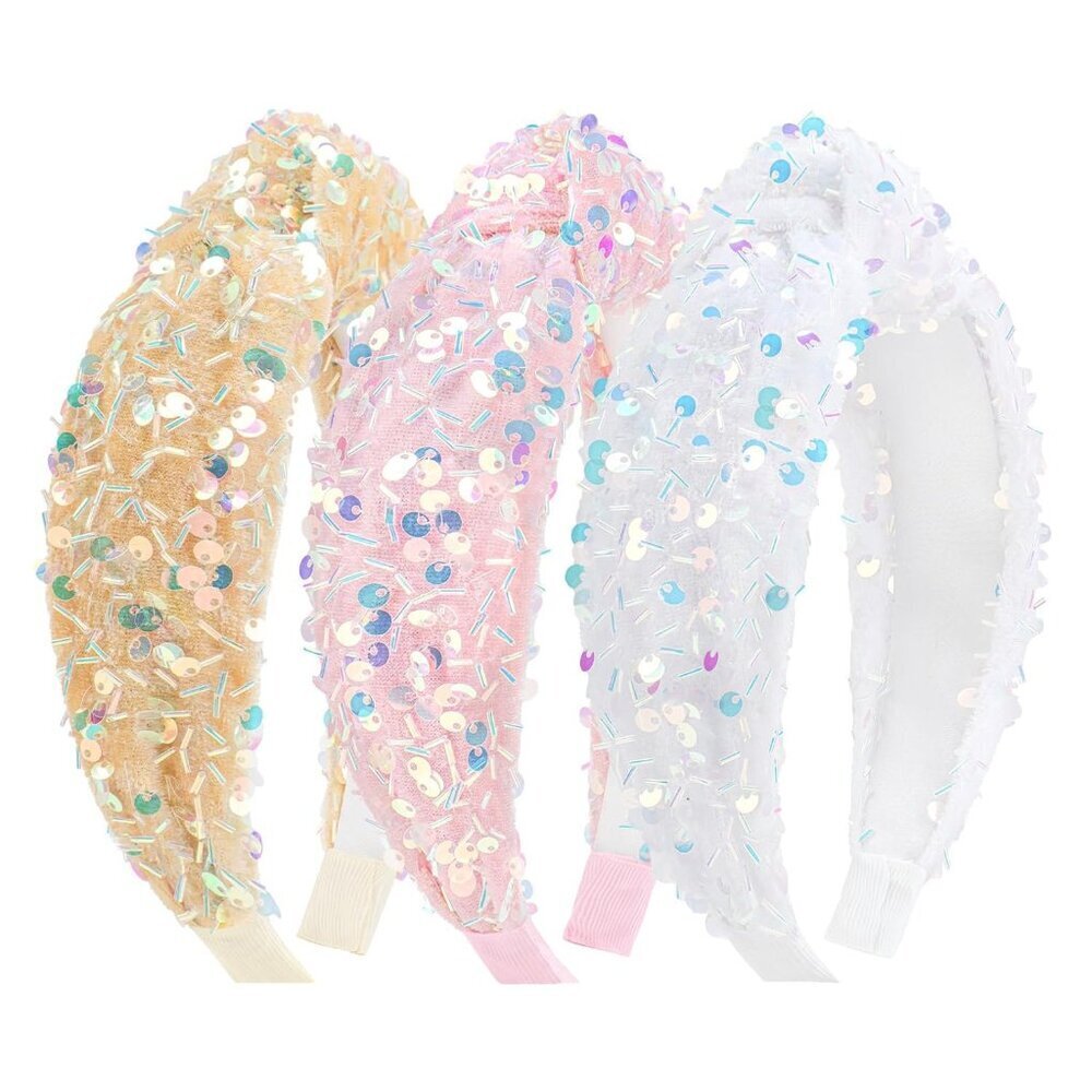 Sequin Knotted Headbands 3 Pack Kids Girls Glitter Hair Accessories Comfortable